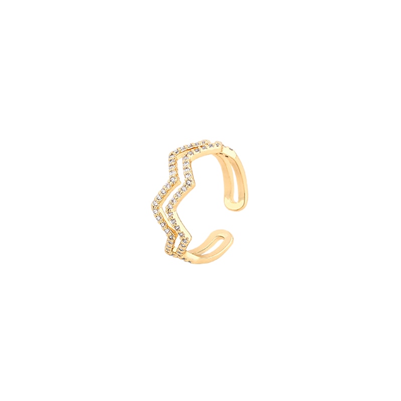 Peris Gems Yellow Gold / Resizable Double Ocean Wave Aesthetic Adjustable Diamond Ring SHEIN Amazon Temu