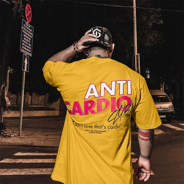 Peris Gems yellow / M Anti-Cardio Oversized Cotton Tee for Men | Gym Bro Bulking Shirt Anti-Cardio Oversized Cotton Tee | Gym Bro Bulking Shirt SHEIN Amazon Temu