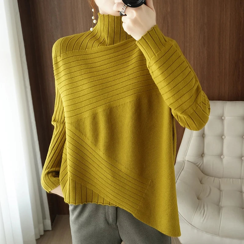 Peris Gems yellow / One Size Striped Knitted Cashmere Turtleneck Sweaters for Women SHEIN Amazon Temu