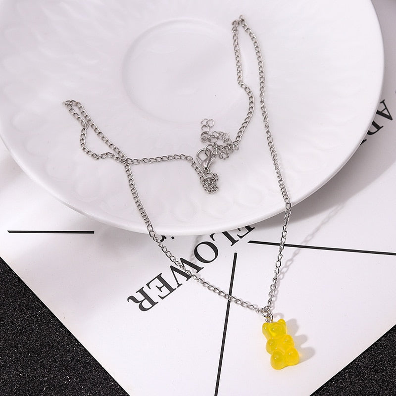 Peris Gems Yellow Rainbow Gummy Bear Pendant Necklace for Women | Cartoon Bear Jewelry Rainbow Gummy Bear Pendant Necklace for Women | Cartoon Bear SHEIN Amazon Temu