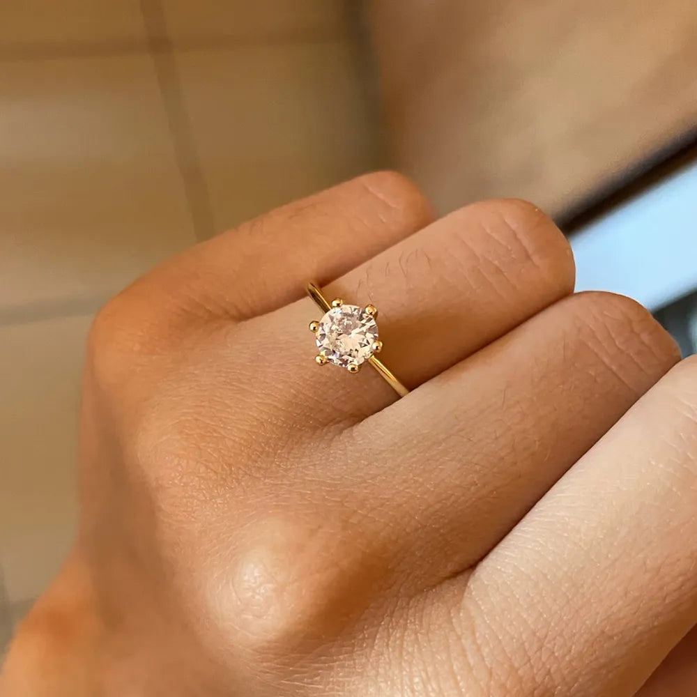 Peris Gems YellowGold Clear / 5.5 Rose Gold Six-Pronged Diamond Ring for Women SHEIN Amazon Temu