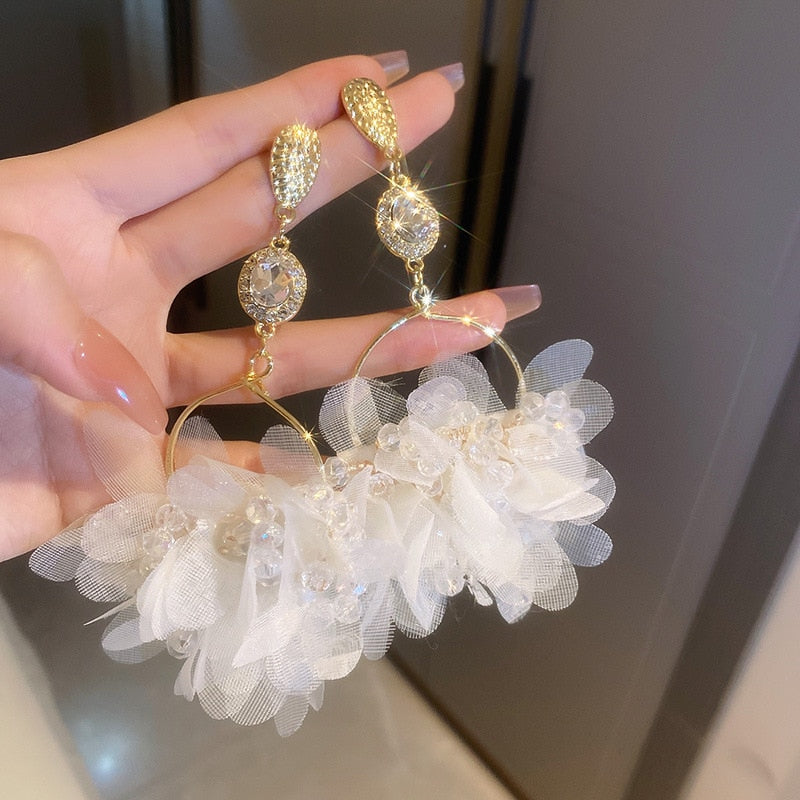 Peris Gems YY white Big Cloth Flower and Pearl Dangle Tassel Earrings for Women SHEIN Amazon Temu