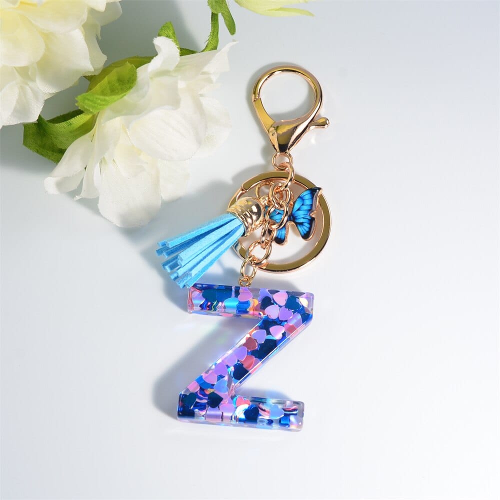 Peris Gems Z Blue Acrylic Letter and Butterfly Keychain | Initial Keychains Blue Acrylic Letter and Butterfly Keychain Initial Keychains SHEIN Amazon Temu