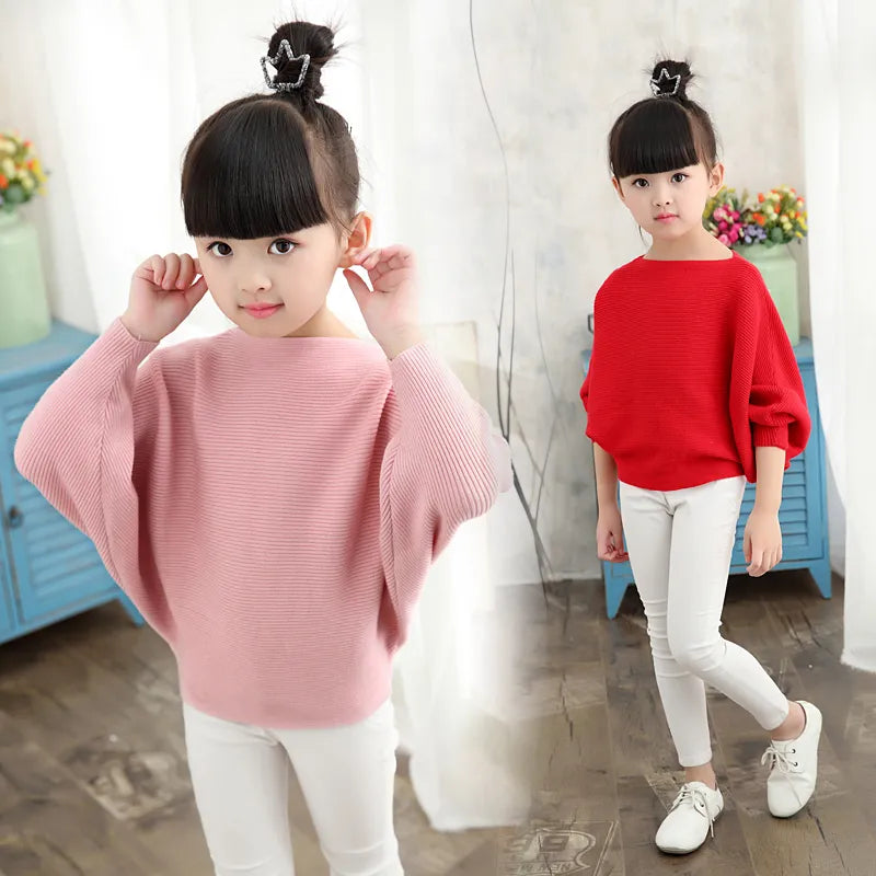 Thin Knitted Batwing Sleeve Sweatshirts for Girls