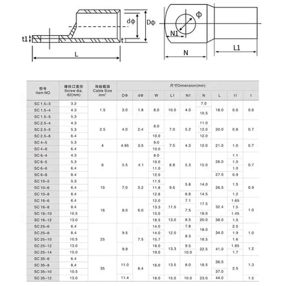 Peris Gems 10/25/50/100pcsCopper Lug Ring Wire Connectors Bare Cable Electric Crimp Terminal SC6-6 SC6-8 SC10-6 SC10-8 SC16-6 SC25-6 SC25-8 SHEIN Amazon Temu