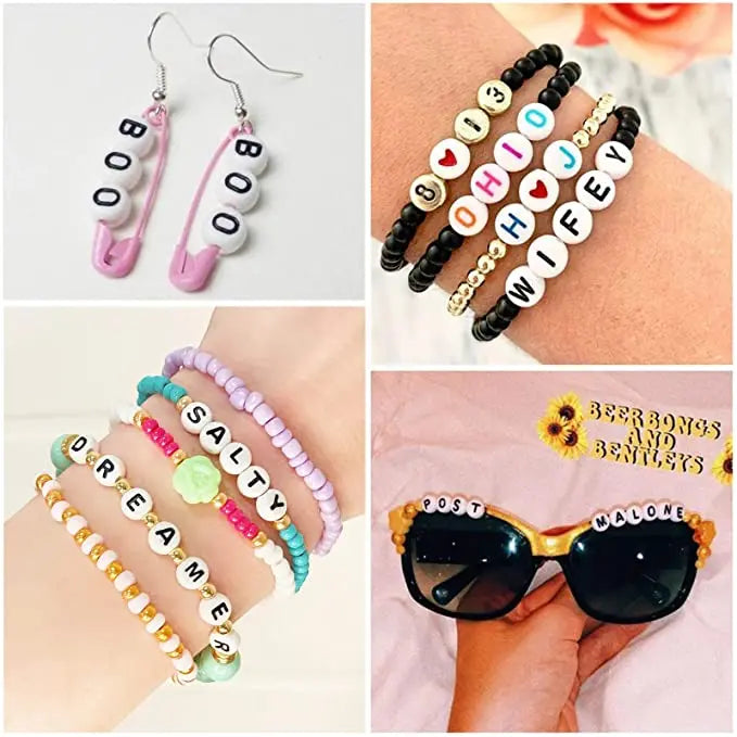 Peris Gems 100/200pcs Letter Beads White Black Round Gold Silver Color Acrylic Alphabet Beads for Jewelry Bracelet Necklace Key Chain DIY SHEIN Amazon Temu