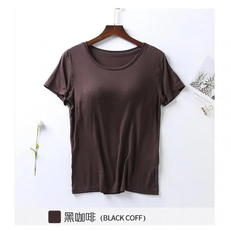 Peris Gems 100% Cotton Round Neck Loose Fitting T-shirt For Women 2023 With Bra, Short Sleeved T-shirt, Plain Top, High-quality T-shirt SHEIN Amazon Temu