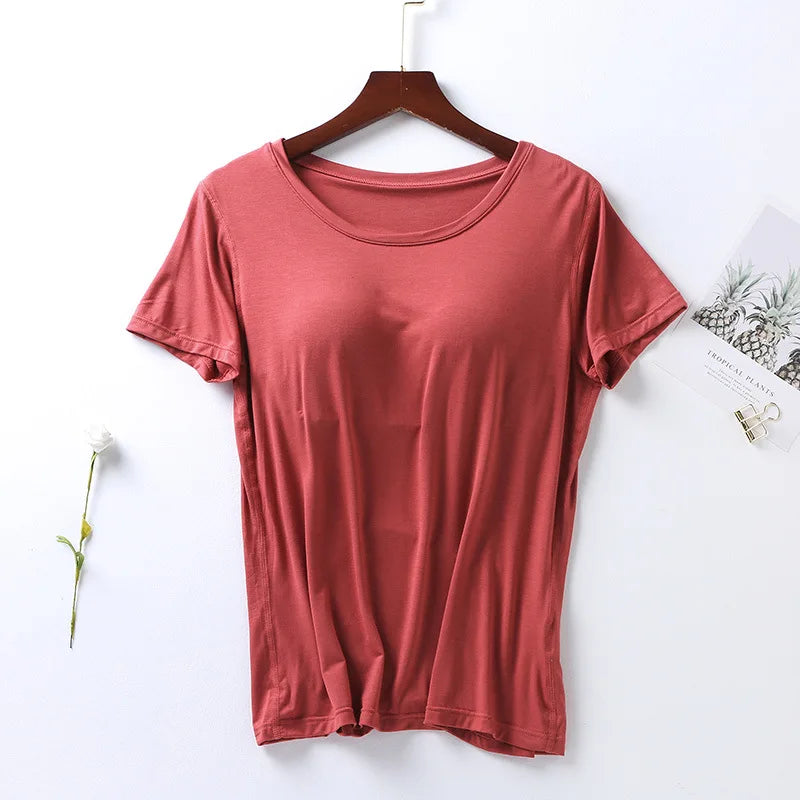 Peris Gems 100% Cotton Round Neck Loose Fitting T-shirt For Women 2023 With Bra, Short Sleeved T-shirt, Plain Top, High-quality T-shirt SHEIN Amazon Temu