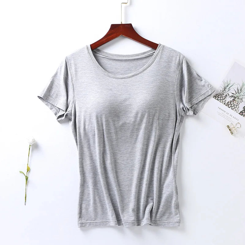 Peris Gems 100% Cotton Round Neck Loose Fitting T-shirt For Women 2023 With Bra, Short Sleeved T-shirt, Plain Top, High-quality T-shirt SHEIN Amazon Temu