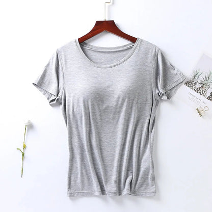Peris Gems 100% Cotton Round Neck Loose Fitting T-shirt For Women 2023 With Bra, Short Sleeved T-shirt, Plain Top, High-quality T-shirt SHEIN Amazon Temu