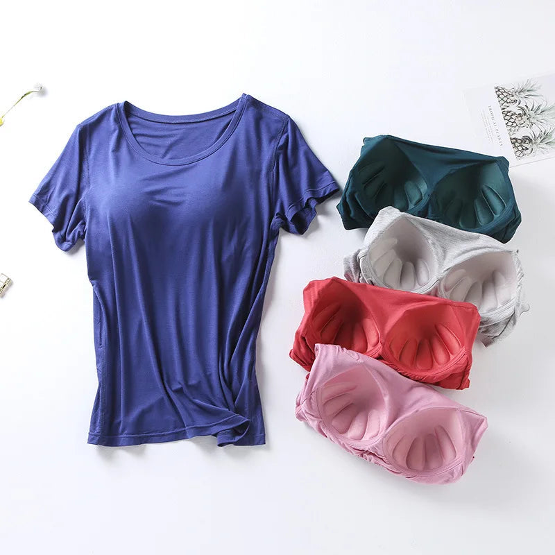 Peris Gems 100% Cotton Round Neck Loose Fitting T-shirt For Women 2023 With Bra, Short Sleeved T-shirt, Plain Top, High-quality T-shirt SHEIN Amazon Temu