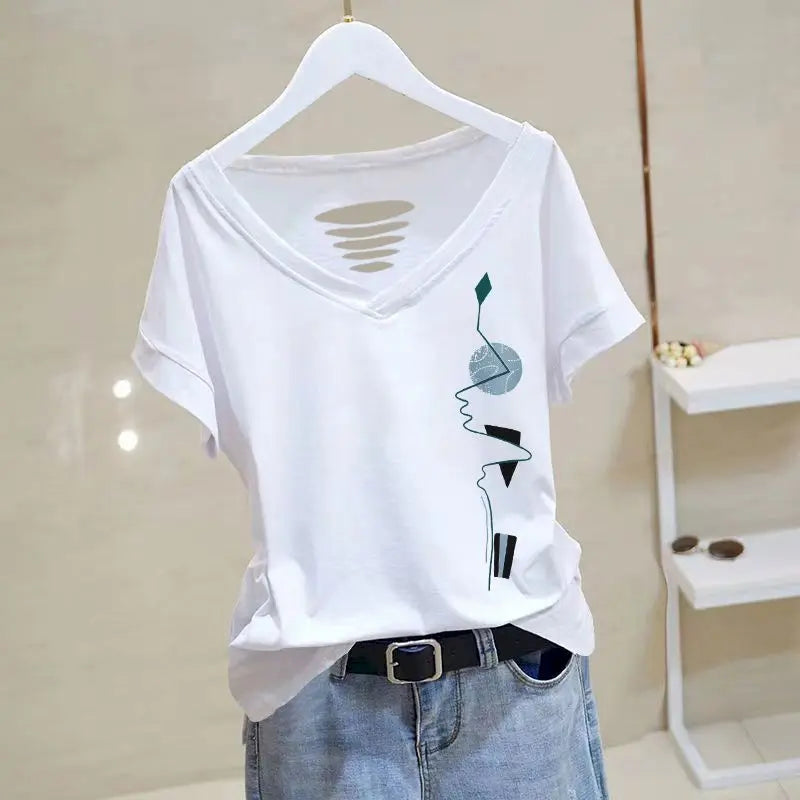 Peris Gems 100% Cotton T-shirts Women Exposed Collarbone Desgin Short Sleeve Tops 2023 Summer Trend Thin T Shirt Korean V-neck Tshirt Y2k SHEIN Amazon Temu