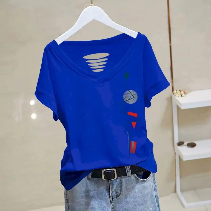 Peris Gems 100% Cotton T-shirts Women Exposed Collarbone Desgin Short Sleeve Tops 2023 Summer Trend Thin T Shirt Korean V-neck Tshirt Y2k SHEIN Amazon Temu