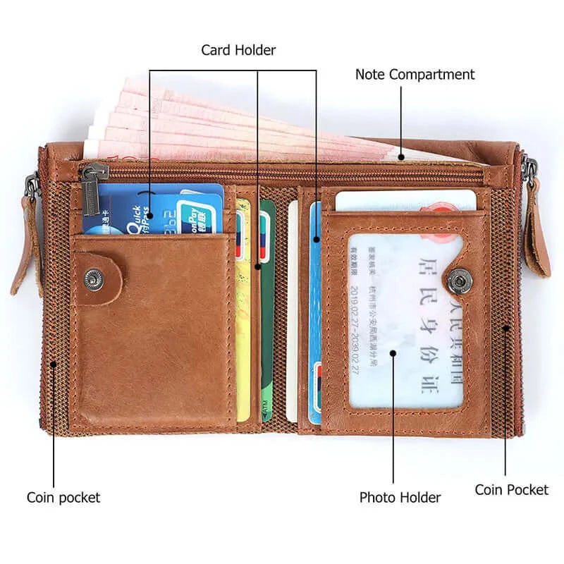 Peris Gems  100% Genuine Leather Men Wallet Small Zipper Pocket Men Wallets Portomonee Male Short Coin Purse Brand Perse Carteira For Rfid SHEIN Amazon Temu