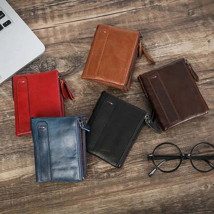 Peris Gems  100% Genuine Leather Men Wallet Small Zipper Pocket Men Wallets Portomonee Male Short Coin Purse Brand Perse Carteira For Rfid SHEIN Amazon Temu