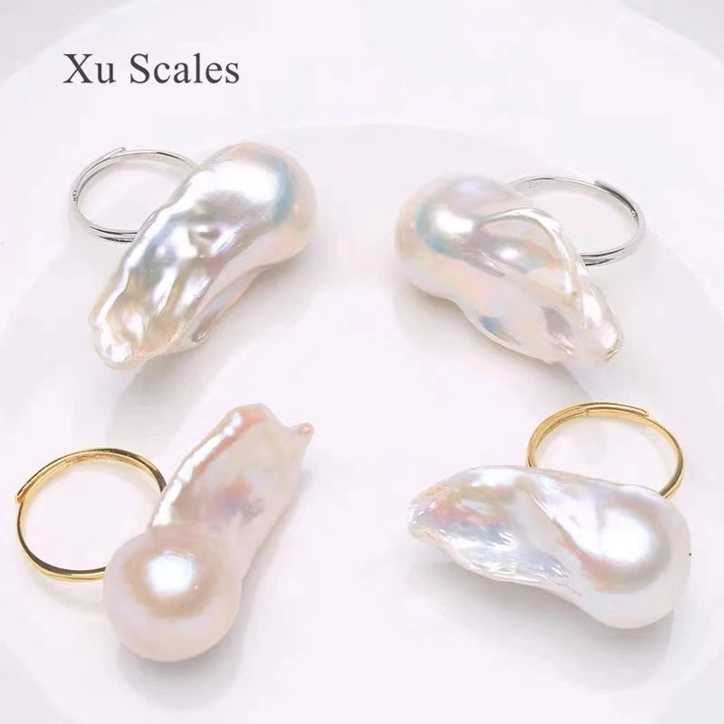 Peris Gems 100% Natural Large Baroque Shaped 25-35mm Freshwater Pearl Ring S925 Sterling Silver Vintage Simple and Atmosphere Adjustable SHEIN Amazon Temu