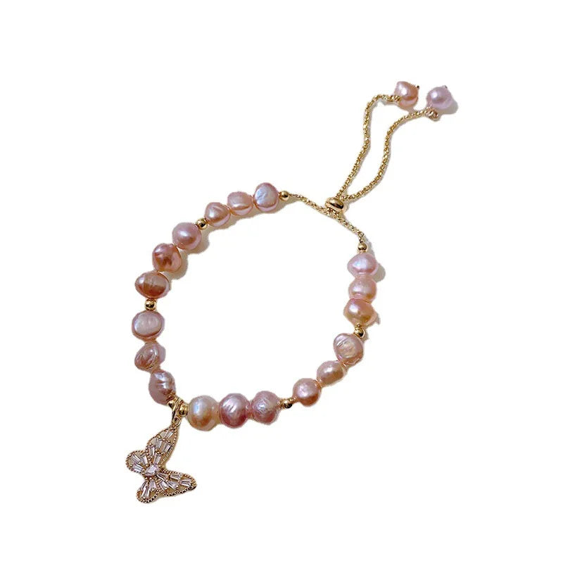 Peris Gems 100% Natural Pink Freshwater Pearl Trendy Butterfly 14K Gold Filled Ladies Charm Bracelet Jewelry For Women Gifts Cheap SHEIN Amazon Temu