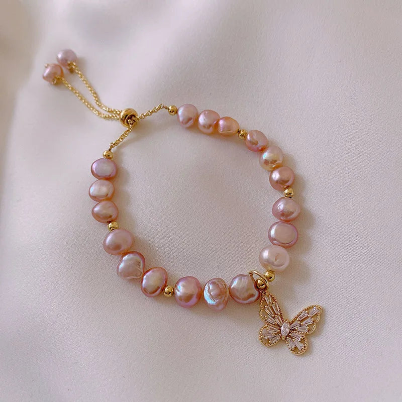 Peris Gems 100% Natural Pink Freshwater Pearl Trendy Butterfly 14K Gold Filled Ladies Charm Bracelet Jewelry For Women Gifts Cheap SHEIN Amazon Temu