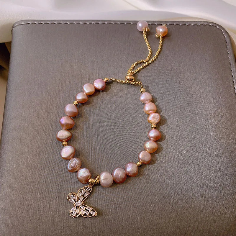 Peris Gems 100% Natural Pink Freshwater Pearl Trendy Butterfly 14K Gold Filled Ladies Charm Bracelet Jewelry For Women Gifts Cheap SHEIN Amazon Temu