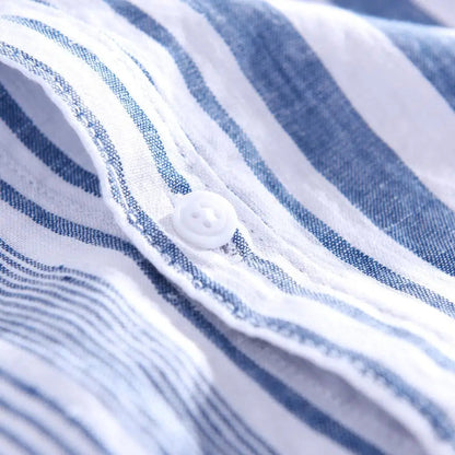 Peris Gems 100% Pure Linen Striped Shirts For Men Short Sleeve Casual Stand Collar Hemp Shirts Man Summer Fashion Breathable Tops SHEIN Amazon Temu