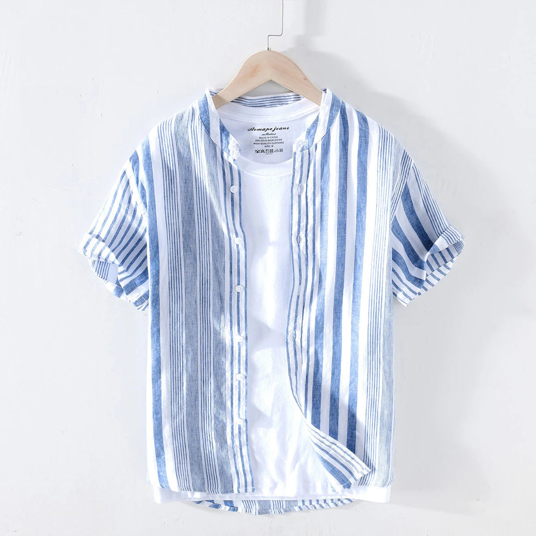 Peris Gems 100% Pure Linen Striped Shirts For Men Short Sleeve Casual Stand Collar Hemp Shirts Man Summer Fashion Breathable Tops SHEIN Amazon Temu