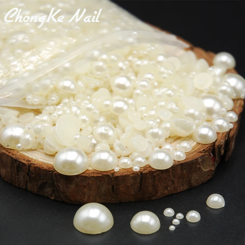 Peris Gems 1000pcs 2-12mm Mixed Size Shiny Ivory/White DIY Resin Half Round Pearl Beads Flat Back Gems Pearl Beads Nail Art DIY Decoration SHEIN Amazon Temu