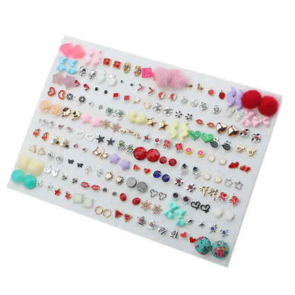 Peris Gems 100pair 1 100/36Pair Colorful Fruit Flower Heart Star Crystal Stud Earrings Set Women Girls Small Plastic Geometric Crown Earrings Jewelry SHEIN Amazon Temu