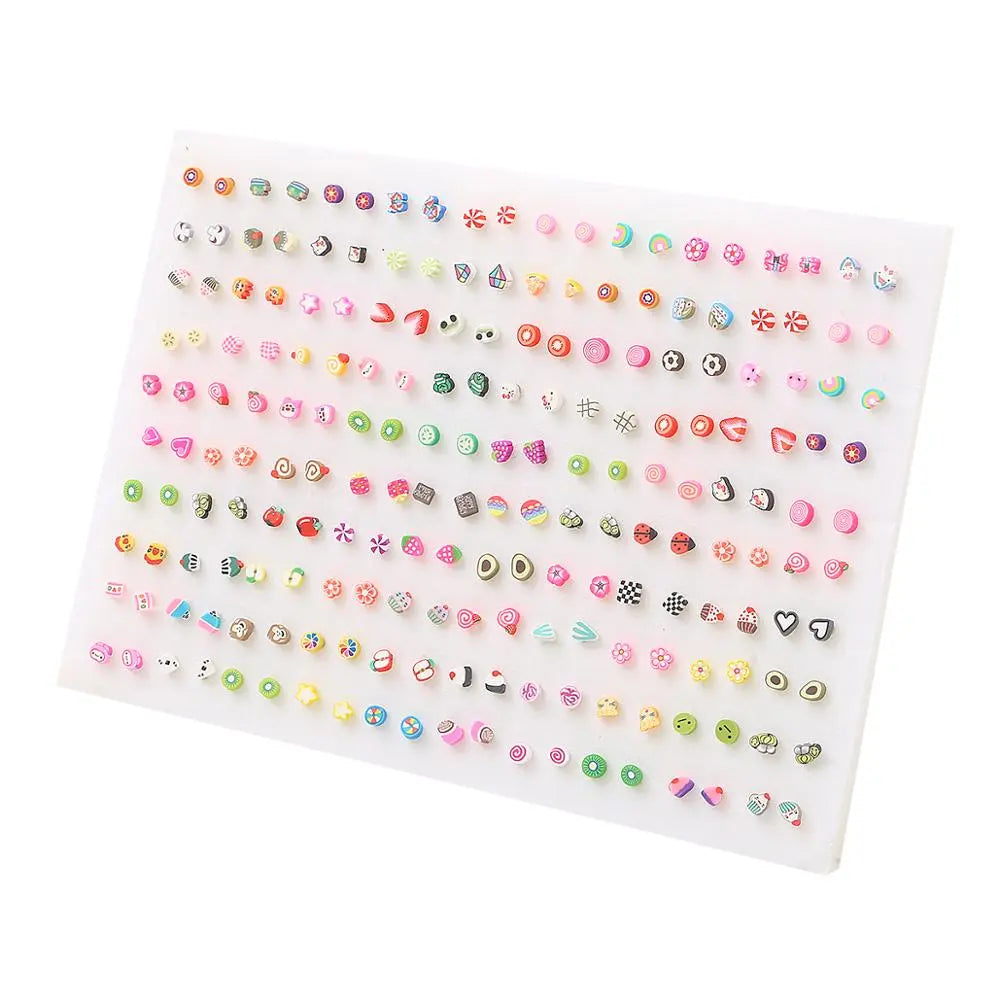 Peris Gems 100pair 16 100/36Pair Colorful Fruit Flower Heart Star Crystal Stud Earrings Set Women Girls Small Plastic Geometric Crown Earrings Jewelry SHEIN Amazon Temu