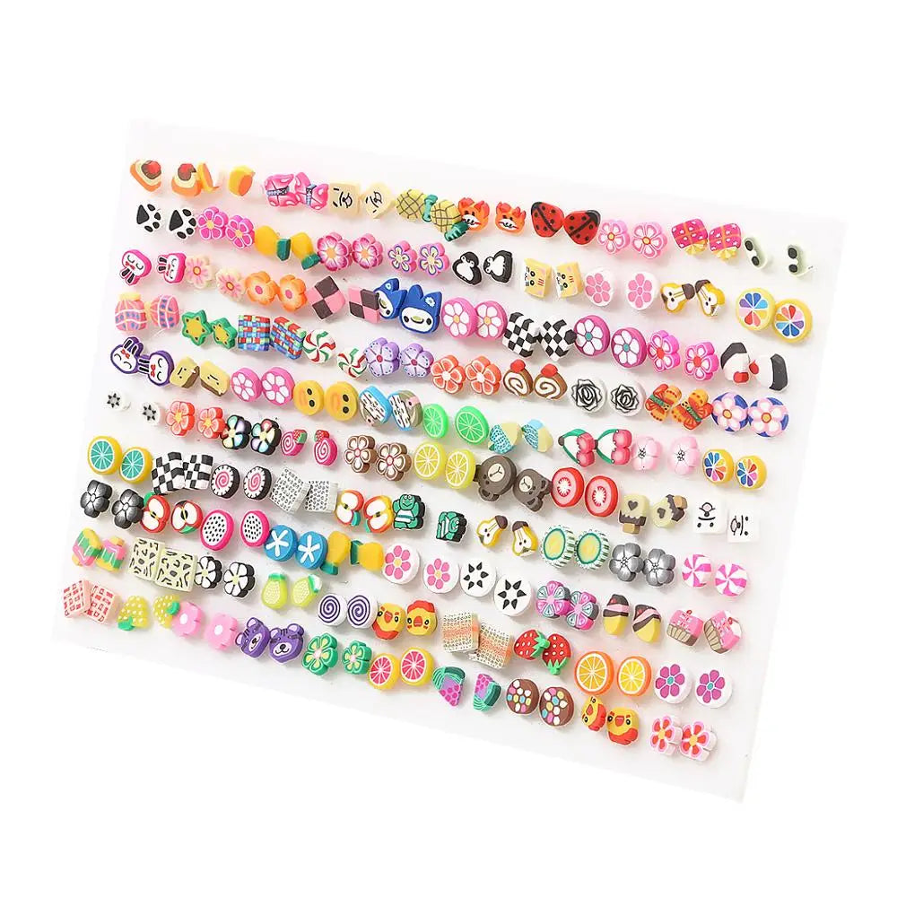 Peris Gems 100pair 17 100/36Pair Colorful Fruit Flower Heart Star Crystal Stud Earrings Set Women Girls Small Plastic Geometric Crown Earrings Jewelry SHEIN Amazon Temu