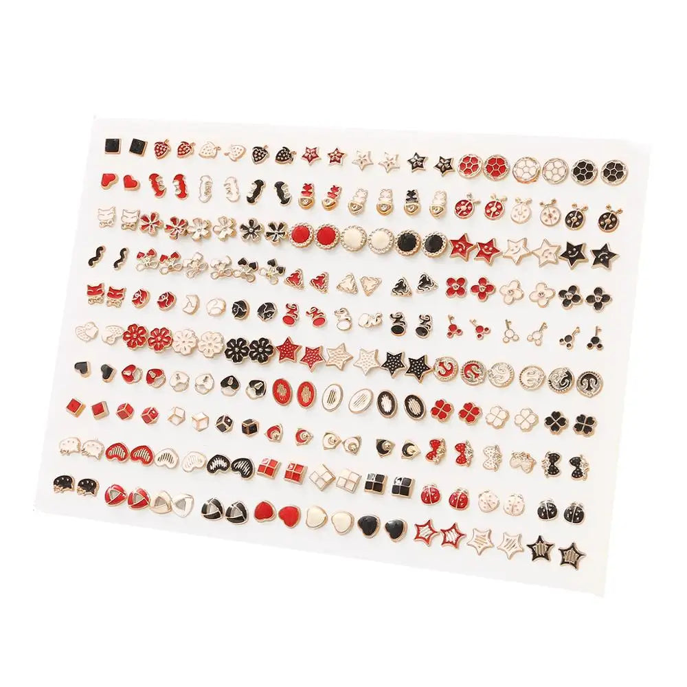 Peris Gems 100pair 18 100/36Pair Colorful Fruit Flower Heart Star Crystal Stud Earrings Set Women Girls Small Plastic Geometric Crown Earrings Jewelry SHEIN Amazon Temu