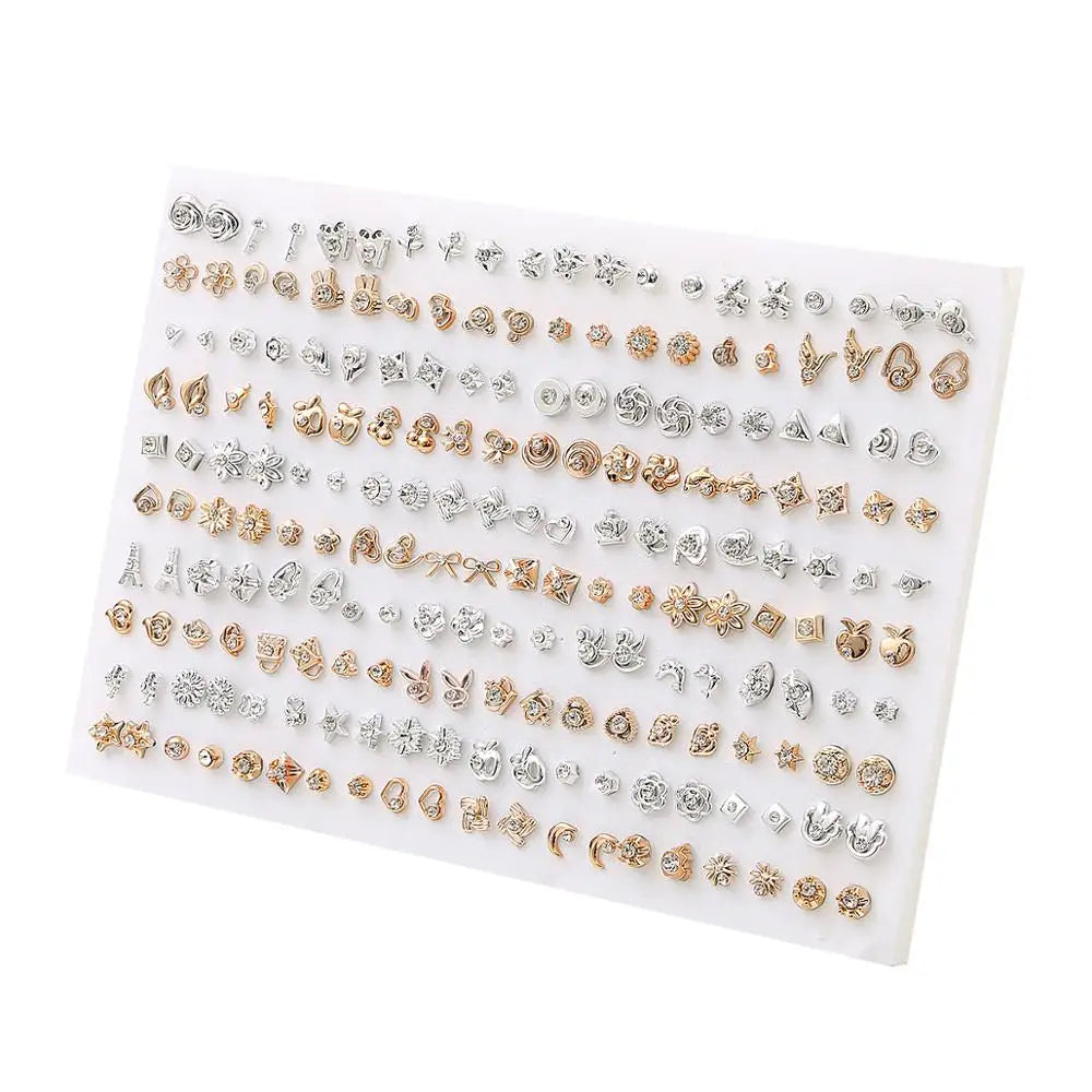 Peris Gems 100pair 20 100/36Pair Colorful Fruit Flower Heart Star Crystal Stud Earrings Set Women Girls Small Plastic Geometric Crown Earrings Jewelry SHEIN Amazon Temu