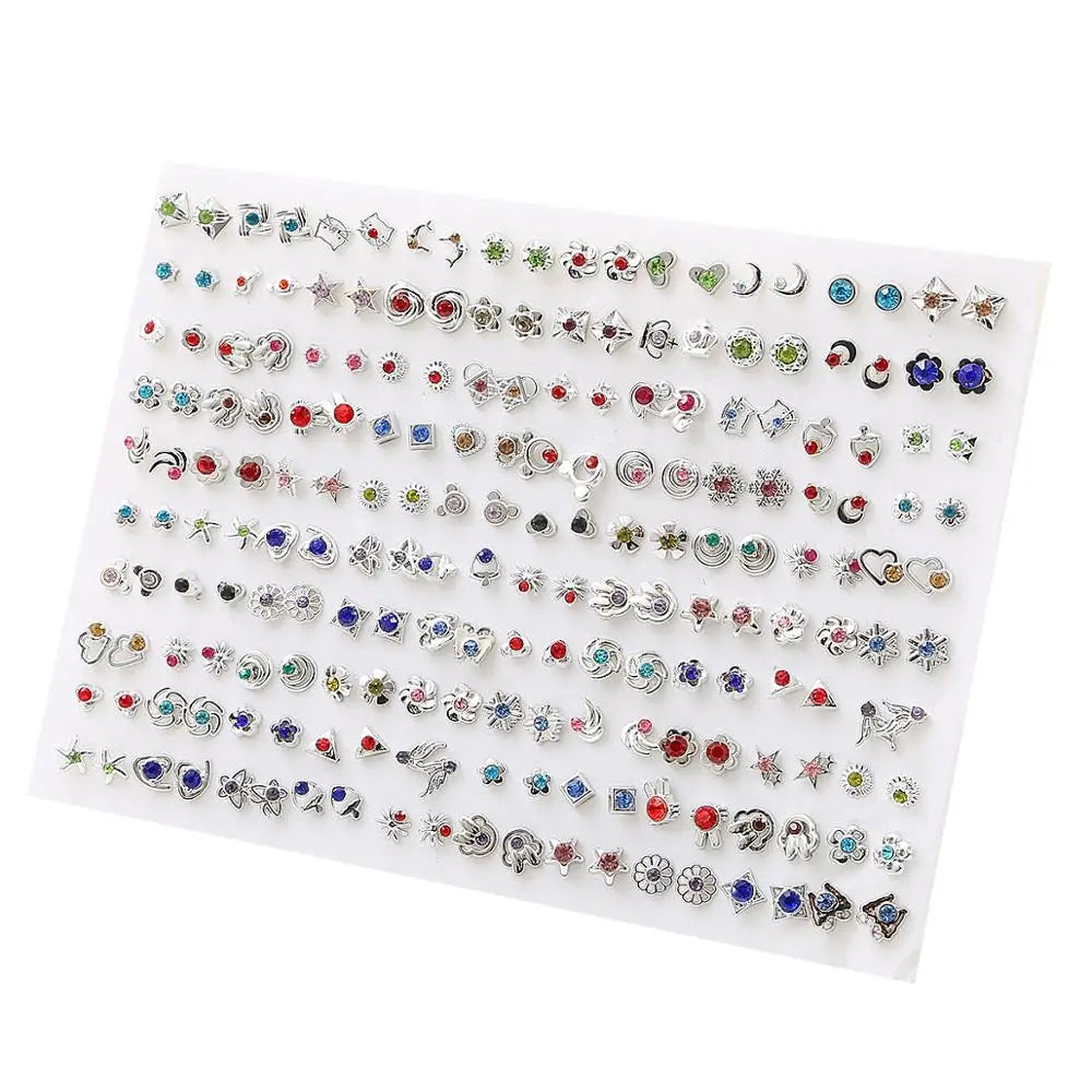 Peris Gems 100pair 21 100/36Pair Colorful Fruit Flower Heart Star Crystal Stud Earrings Set Women Girls Small Plastic Geometric Crown Earrings Jewelry SHEIN Amazon Temu
