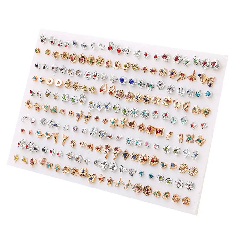 Peris Gems 100pair 22 100/36Pair Colorful Fruit Flower Heart Star Crystal Stud Earrings Set Women Girls Small Plastic Geometric Crown Earrings Jewelry SHEIN Amazon Temu