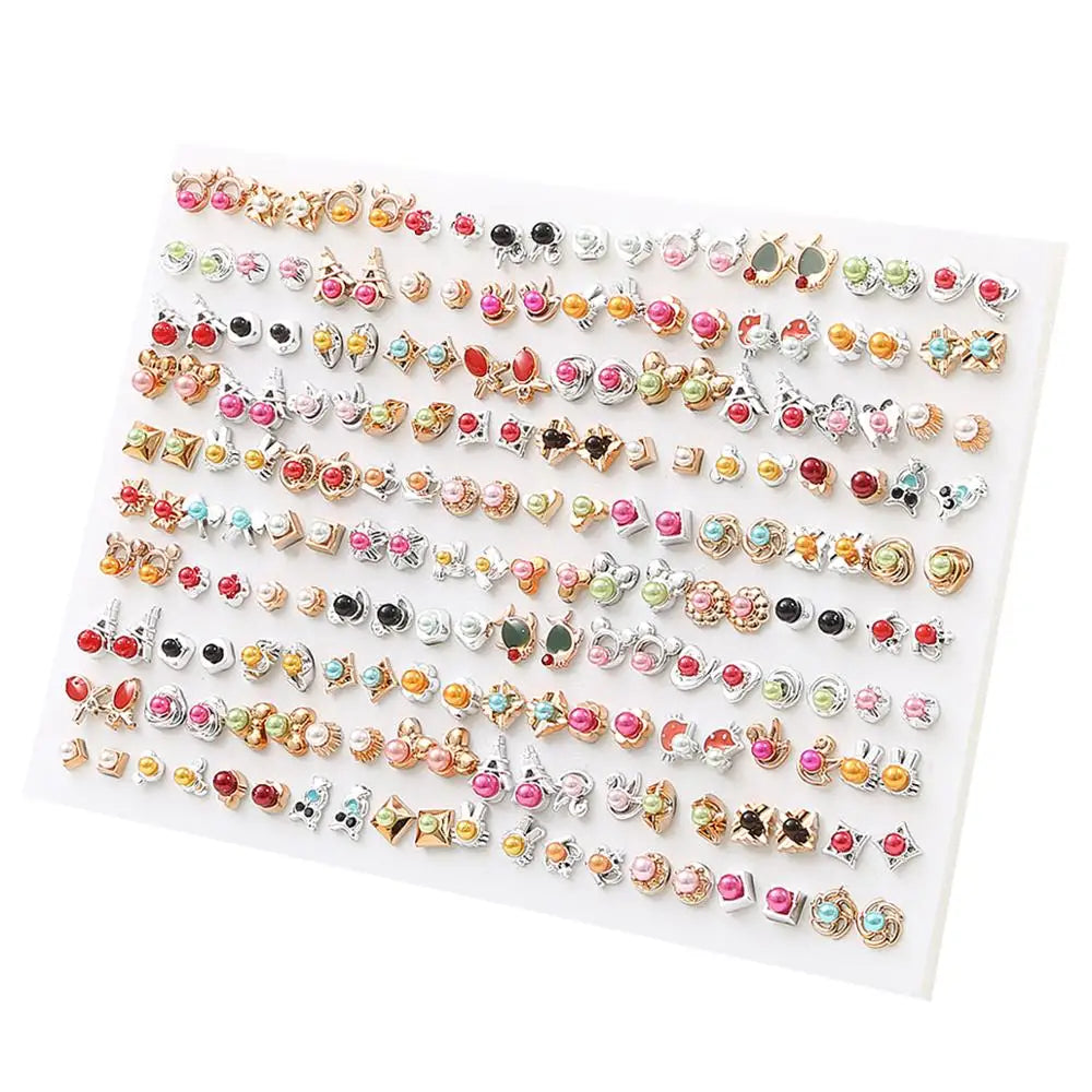 Peris Gems 100pair 24 100/36Pair Colorful Fruit Flower Heart Star Crystal Stud Earrings Set Women Girls Small Plastic Geometric Crown Earrings Jewelry SHEIN Amazon Temu