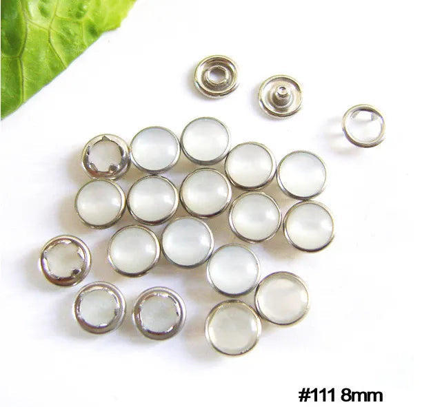 Peris Gems 100sets buttons 100Sets Metal Snap Buttons, White Pearl Prong, Fastener Press Studs, 4 Part, 
