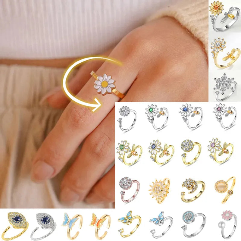 Peris Gems 10mm Anxiety Rings For Women Y2k Jewelry Rings Butterfly Daisy Bead Anti Stress Fidget Spinner Rings For Teens 2024 Aesthetic SHEIN Amazon Temu