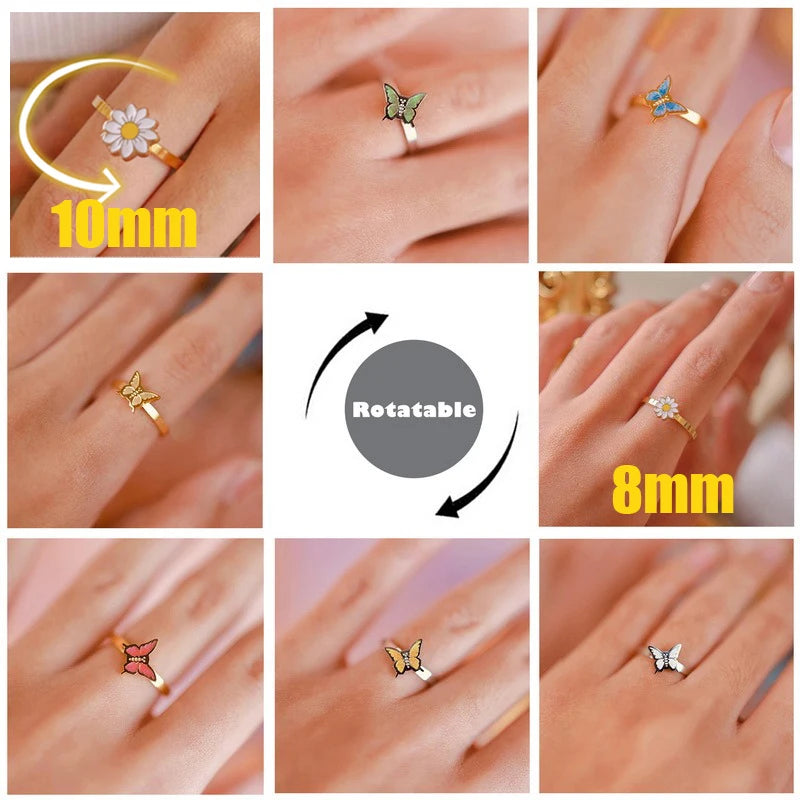 Peris Gems 10mm Anxiety Rings For Women Y2k Jewelry Rings Butterfly Daisy Bead Anti Stress Fidget Spinner Rings For Teens 2024 Aesthetic SHEIN Amazon Temu