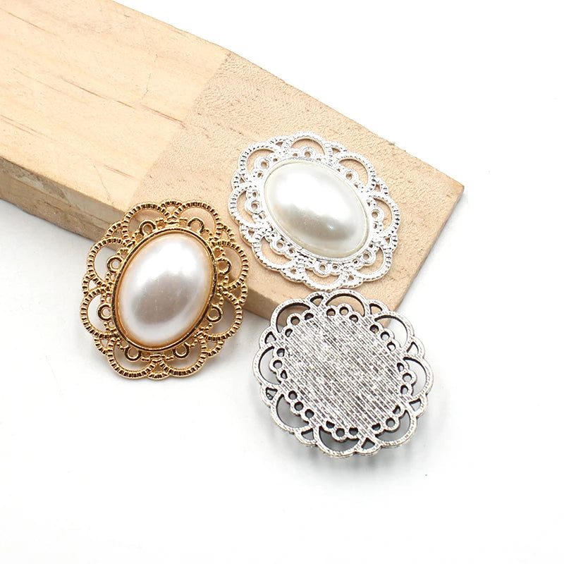 Peris Gems 10Pcs 25 * 29MM Oval Retro Pearl Alloy Accessories Diy Wedding Dress Headwear Gift Box Decoration Accessories SHEIN Amazon Temu