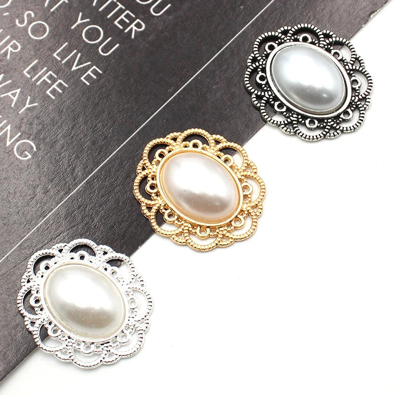Peris Gems 10Pcs 25 * 29MM Oval Retro Pearl Alloy Accessories Diy Wedding Dress Headwear Gift Box Decoration Accessories SHEIN Amazon Temu