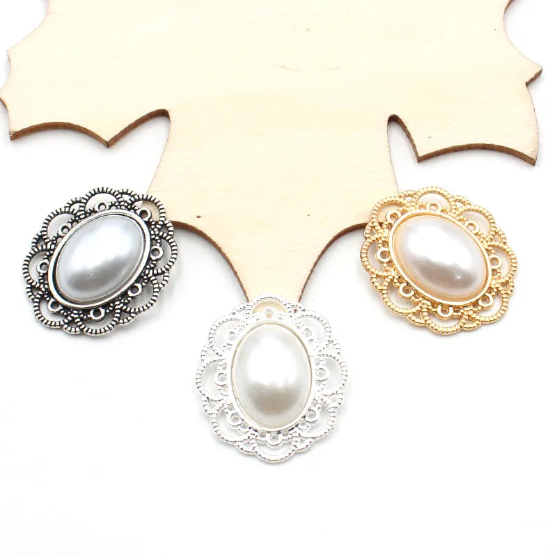 Peris Gems 10Pcs 25 * 29MM Oval Retro Pearl Alloy Accessories Diy Wedding Dress Headwear Gift Box Decoration Accessories SHEIN Amazon Temu