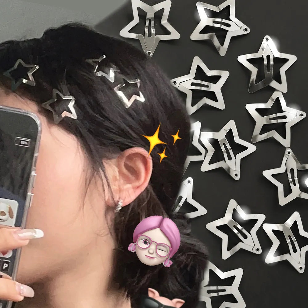 Peris Gems 10Pcs BB Hair Clips Silver Star Y2K  Women Grils Cute Metal Star Hair Clips Side Barrettes Hair Grip Hair Accessories Headwear SHEIN Amazon Temu