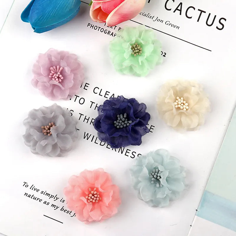 Peris Gems 10PCS Chiffon Flowers Boutique hair accessories DIY Flower Headwear Fashion Accessory Hair Flowers No Hair Clip for headband SHEIN Amazon Temu