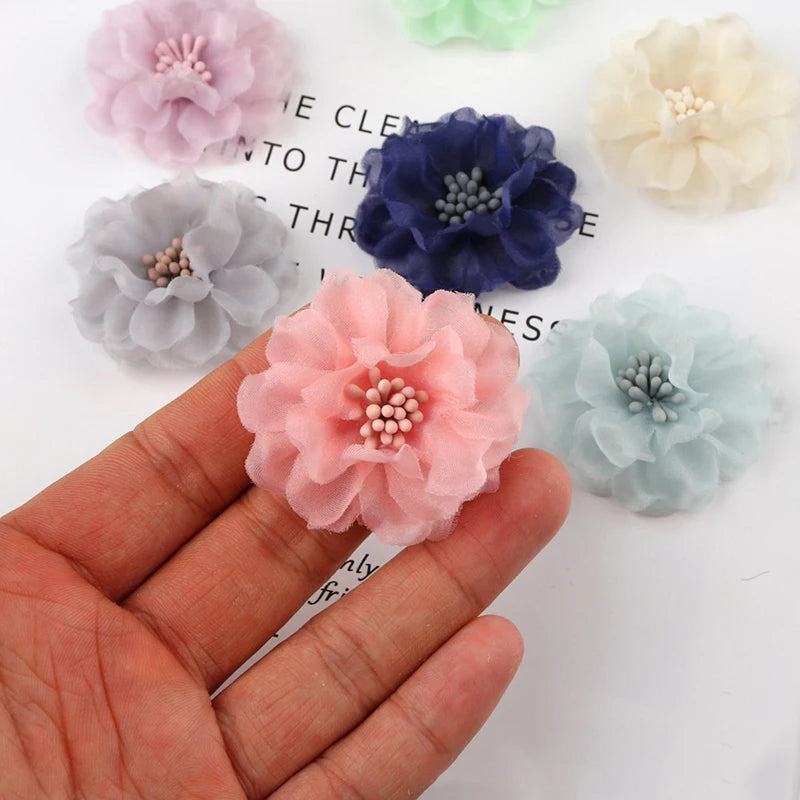 Peris Gems 10PCS Chiffon Flowers Boutique hair accessories DIY Flower Headwear Fashion Accessory Hair Flowers No Hair Clip for headband SHEIN Amazon Temu