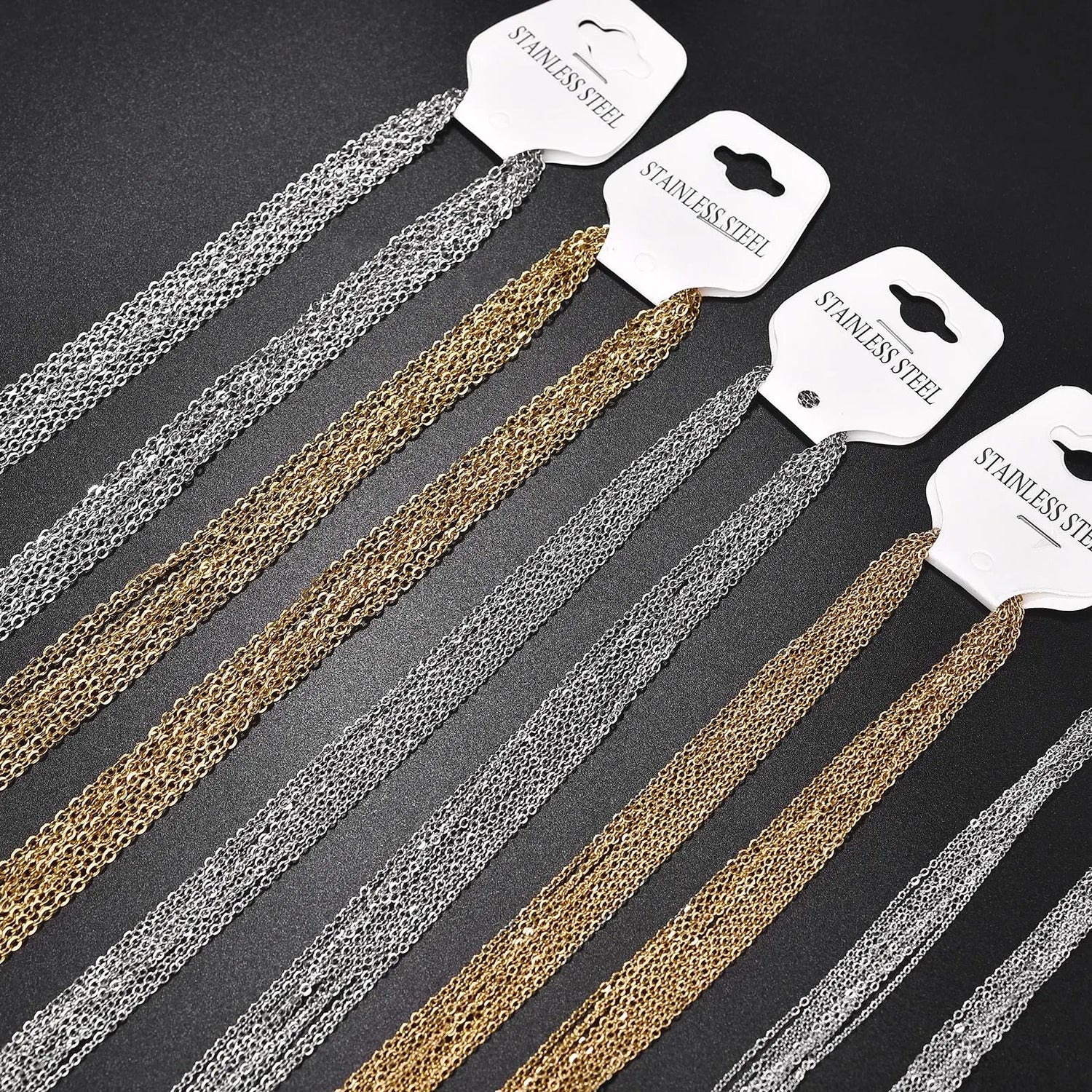 Peris Gems 10pcs Gold Color Stainless Steel Link 45/50/55/60CM Bulk Necklace Chains Jewelry Cuban Chains Wholesale Chain Chokers DIY Crafts SHEIN Amazon Temu