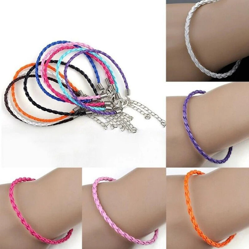 Peris Gems  10pcs/Lot Multicolor Braided Leather Cord Bracelet Lobster Clasp String Extended Metal Chain Bracelet Adjustable Jewelry Making SHEIN Amazon Temu