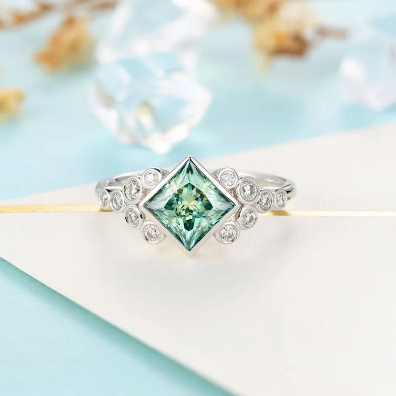 Peris Gems  18K White Gold / 4 Green 1ct 6MM Princess Cut Moissanite Rings for Women SHEIN Amazon Temu