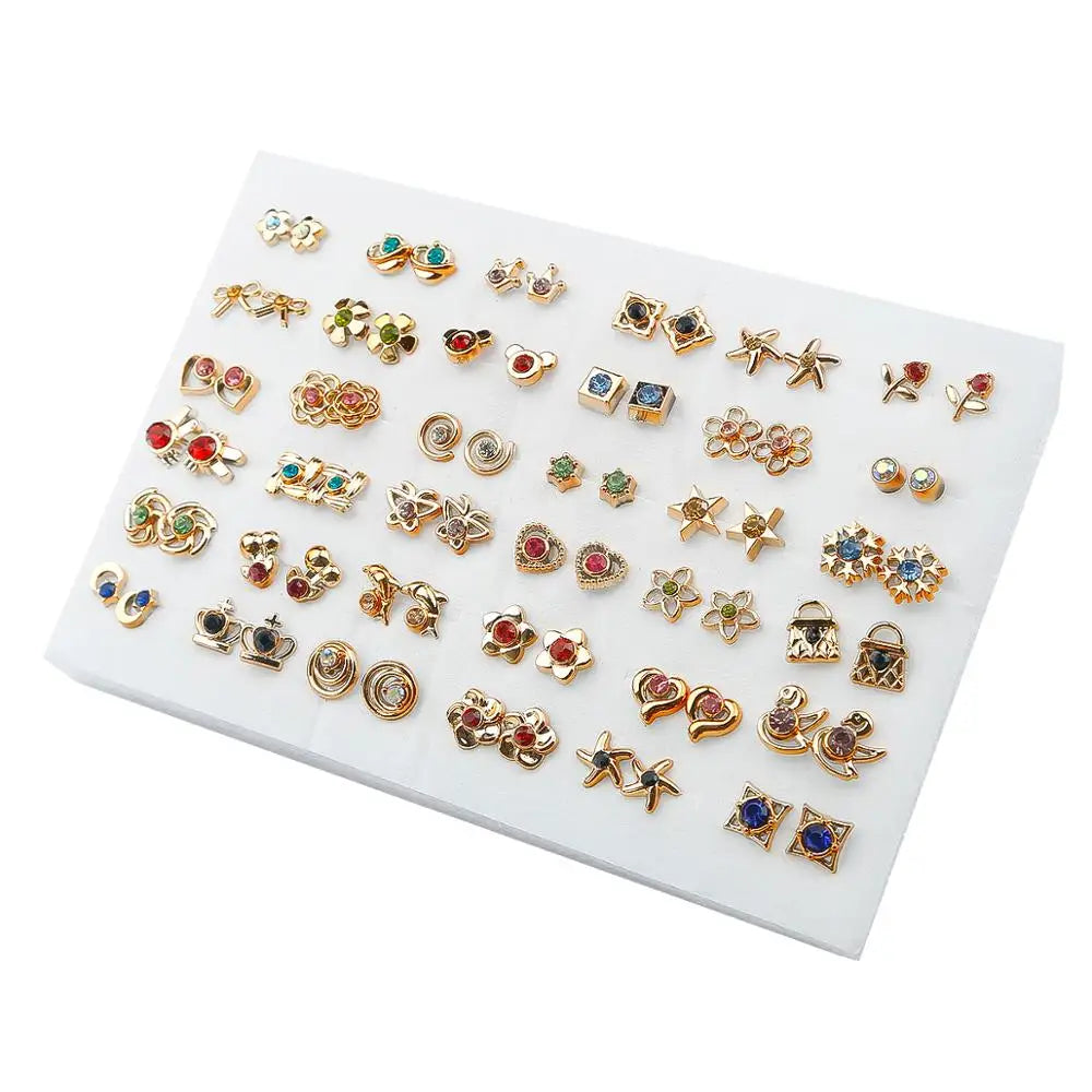 Peris Gems 36pair 1 100/36Pair Colorful Fruit Flower Heart Star Crystal Stud Earrings Set Women Girls Small Plastic Geometric Crown Earrings Jewelry SHEIN Amazon Temu