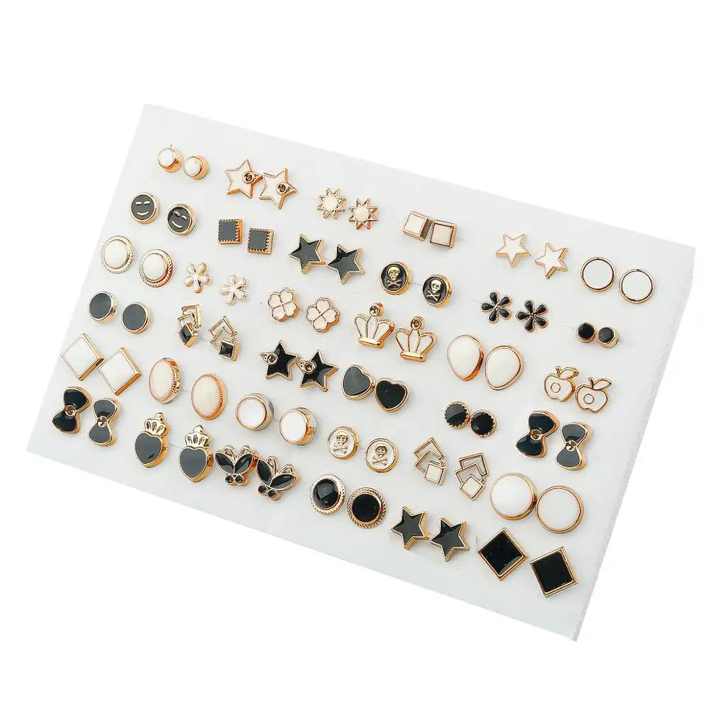 Peris Gems 36pair 100/36Pair Colorful Fruit Flower Heart Star Crystal Stud Earrings Set Women Girls Small Plastic Geometric Crown Earrings Jewelry SHEIN Amazon Temu