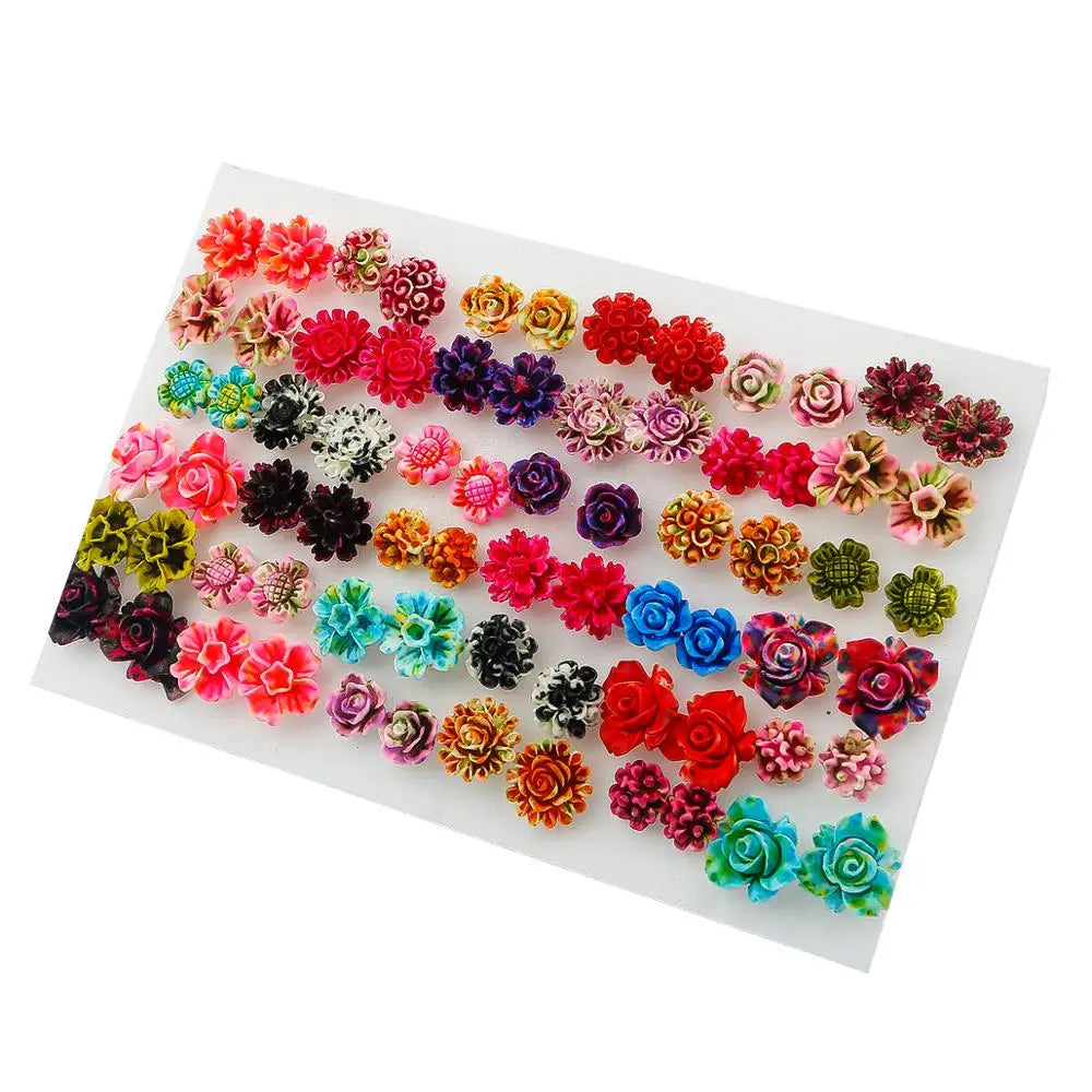 Peris Gems 36pair 2 100/36Pair Colorful Fruit Flower Heart Star Crystal Stud Earrings Set Women Girls Small Plastic Geometric Crown Earrings Jewelry SHEIN Amazon Temu