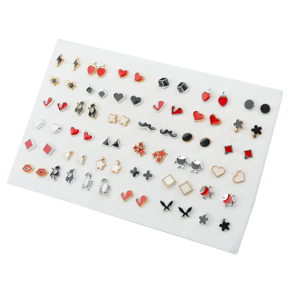 Peris Gems 36pair 3 100/36Pair Colorful Fruit Flower Heart Star Crystal Stud Earrings Set Women Girls Small Plastic Geometric Crown Earrings Jewelry SHEIN Amazon Temu